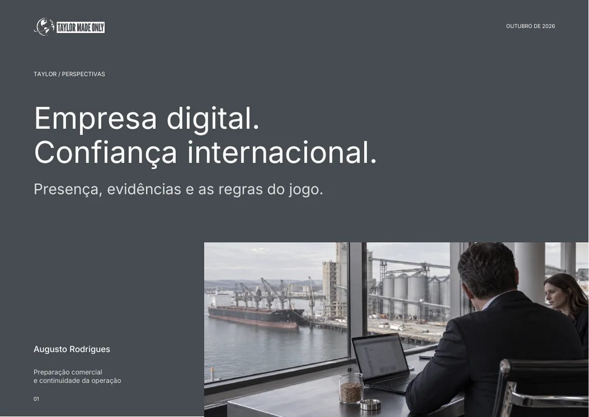 Capa do caderno Empresa digital. Confiança internacional., de Augusto Rodrigues